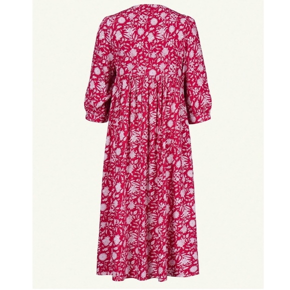 Boho Floral Print V neck 3/4 Sleeve Loose Fit Dress - Picture 8 of 11